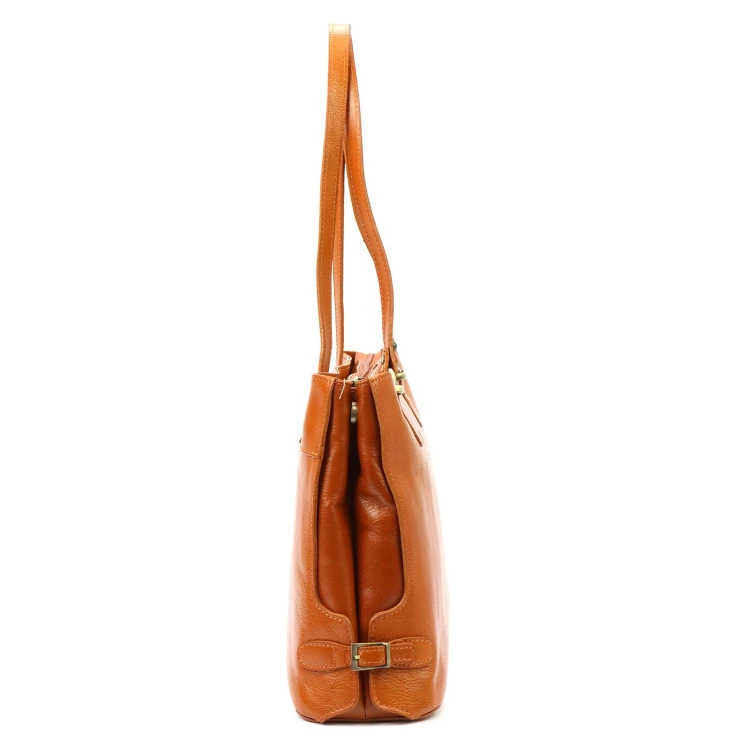Skórzana elegancka shopperbag pojemna na ramię z kieszeniami Florence