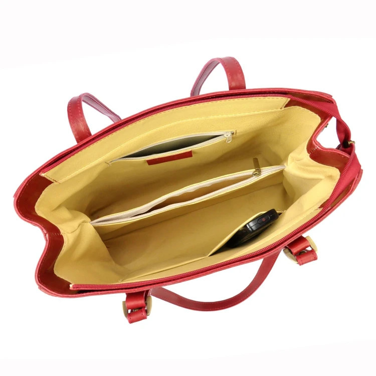 Skórzana elegancka shopperbag pojemna na ramię z kieszeniami Florence