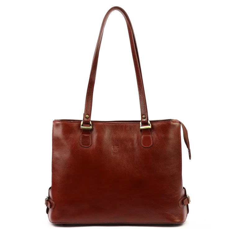 Skórzana elegancka shopperbag pojemna na ramię z kieszeniami Florence