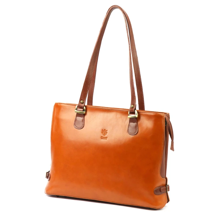 Skórzana elegancka shopperbag pojemna na ramię z kieszeniami Florence