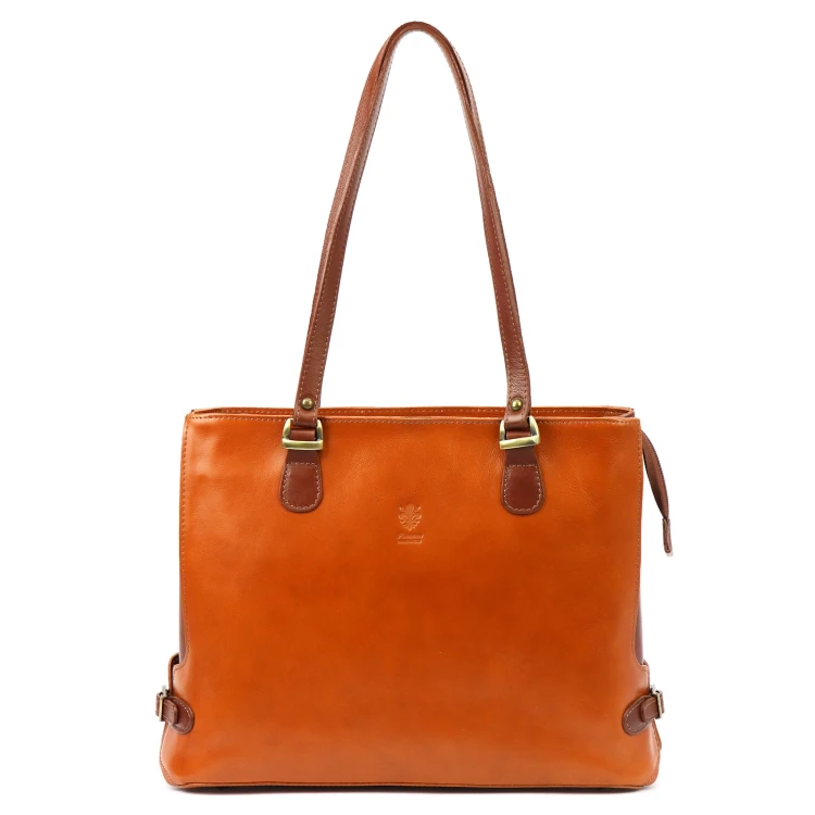 Skórzana elegancka shopperbag pojemna na ramię z kieszeniami Florence