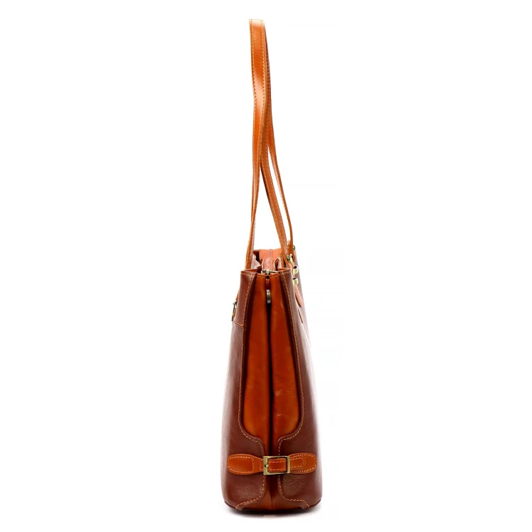 Skórzana elegancka shopperbag pojemna na ramię z kieszeniami Florence