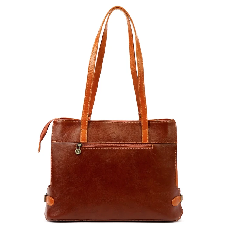 Skórzana elegancka shopperbag pojemna na ramię z kieszeniami Florence