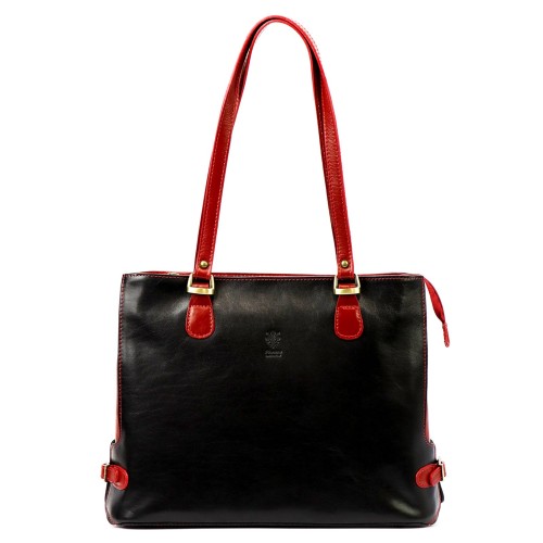 Skórzana elegancka shopperbag pojemna na ramię z kieszeniami Florence